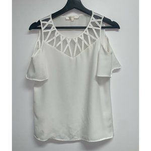 One More Womens Cold Shoulder Blouse Top Off White Size XS Short Sleeve